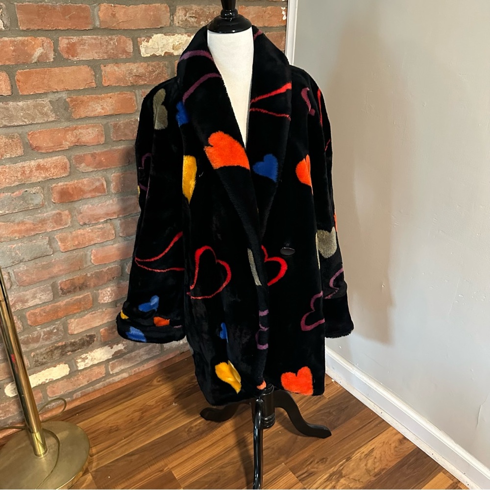 Vintage DonnyBrook Black Heart Pattern Teddy Jacket